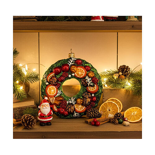 Couronne de Noël avec fruits 10 cm sapin de Noël verre soufflé 2