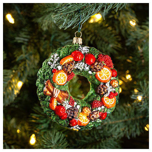 Coroa de Natal com fruta 10 cm enfeite para árvore vidro soprado 2