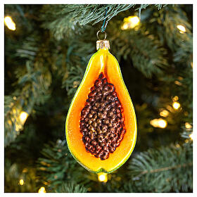 Papaya fruit Christmas tree blown glass ornament 10 cm
