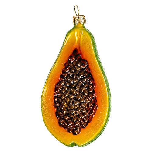 Papaya fruit Christmas tree blown glass ornament 10 cm 1