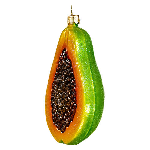 Papaya fruit Christmas tree blown glass ornament 10 cm 3