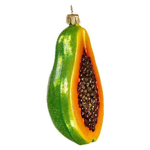 Papaya fruit Christmas tree blown glass ornament 10 cm 4