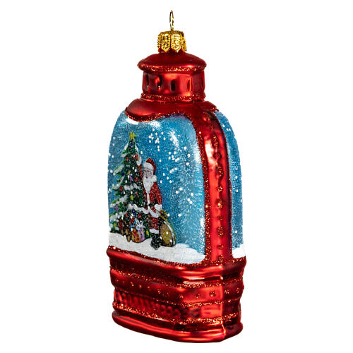 Lantern-shaped snow globe with Santa, 4 in, blown glass Christmas ornament 3