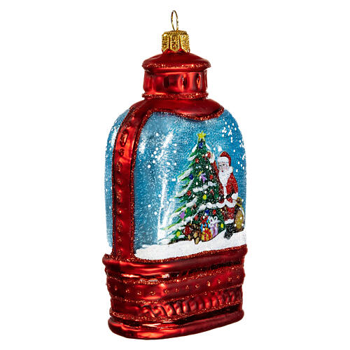 Lantern-shaped snow globe with Santa, 4 in, blown glass Christmas ornament 4