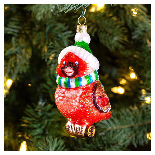 Roter Kardinal, Weihnachtsbaumschmuck aus mundgeblasenem Glas, 10 cm 2