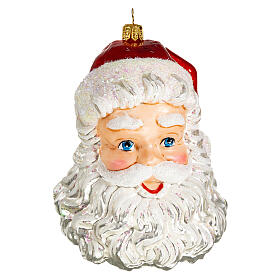 Weihnachtsmannkopf, Weihnachtsbaumschmuck aus mundgeblasenem Glas, 10 cm