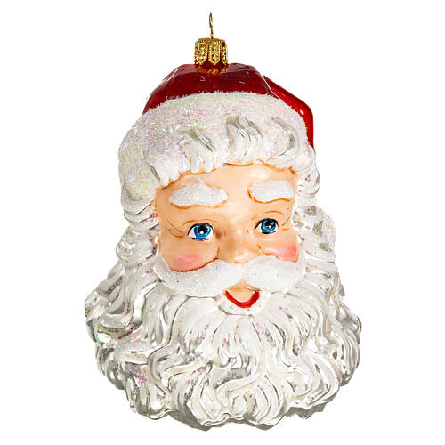 Weihnachtsmannkopf, Weihnachtsbaumschmuck aus mundgeblasenem Glas, 10 cm 1