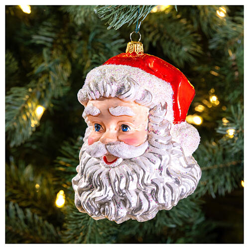 Santa's head, 4 in, blown glass Christmas ornament 2