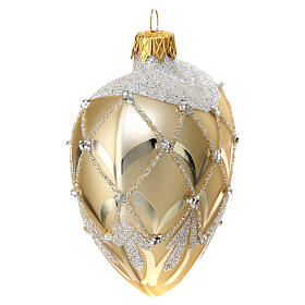 Heart-shaped Christmas ball with decoration, 100 mm, golden blown glass