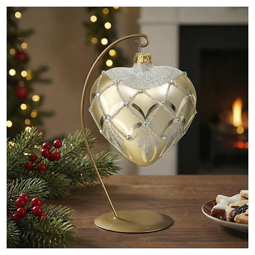 Bola de Natal coração dourado decorado 100 mm vidro soprado 2