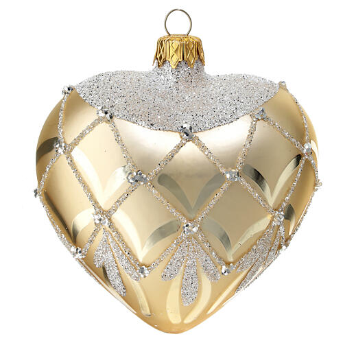 Golden heart decorated Christmas ornament 100 mm blown glass 1