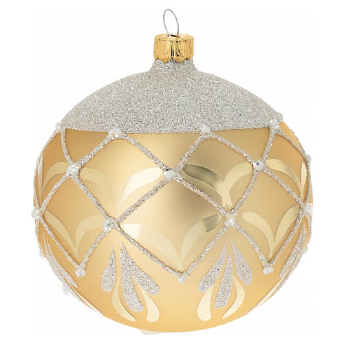 Christmas ball with decoration, 100 mm, golden blown glass 3