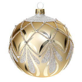 Boule de Noël dorée décorée paillettes 100 mm verre soufflé
