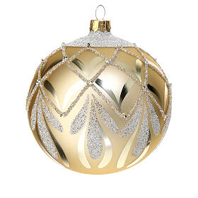 Pallina natalizia dorata decorata glitter 100 mm vetro soffiato