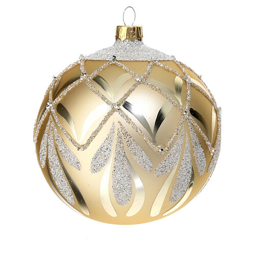 Pallina natalizia dorata decorata glitter 100 mm vetro soffiato 1
