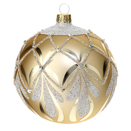 Pallina natalizia dorata decorata glitter 100 mm vetro soffiato 2