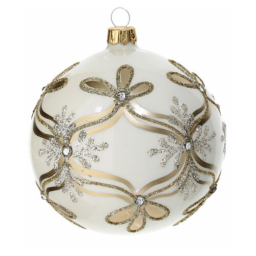 Ivory-gold Christmas ball, decorated blown glass, 100 mm 2