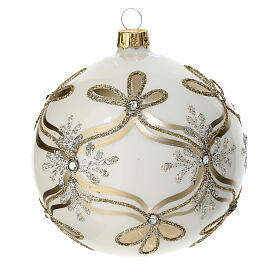 Bola de Natal vidro soprado cor de marfim ouro 100 mm decorada