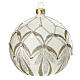 White Christmas ball with glittery patterns, blown glass, 100 mm s1