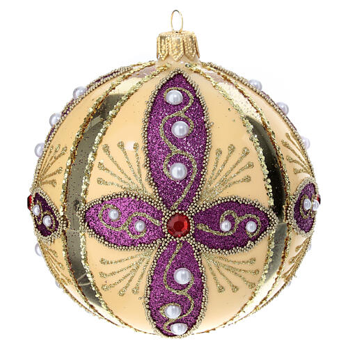 Pearl Christmas ball 100 mm hand-decorated blown glass 1