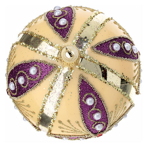 Pearl Christmas ball 100 mm hand-decorated blown glass 4