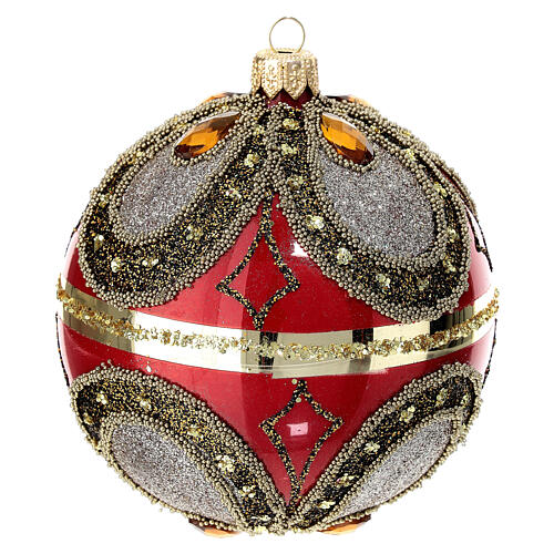 Bola navideña rojo lúcido vidrio soplado 100 mm motivos elegantes 1