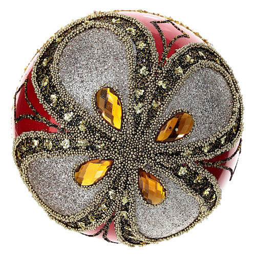 Pallina natalizia rosso lucido vetro soffiato 100 mm ricchi decori 5