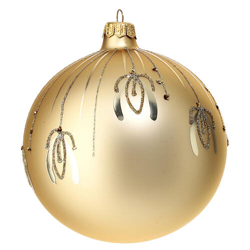 Baumschmuck aus mundgeblasenem Glas, Kugelform, Gold, mit goldfarbenen Verzierungen und Glitter unterschiedlicher Körnung, 120 mm 3
