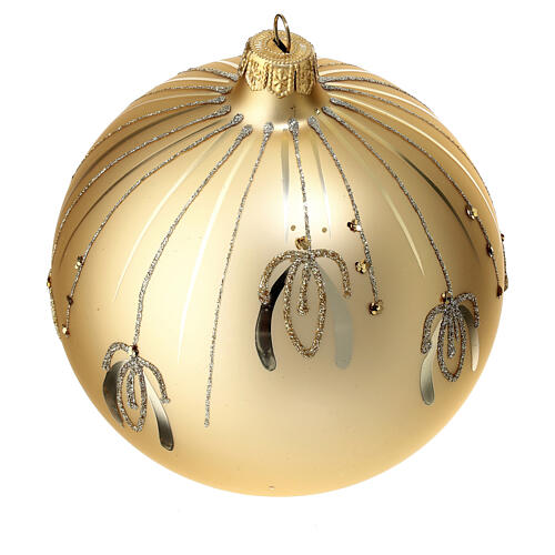 Baumschmuck aus mundgeblasenem Glas, Kugelform, Gold, mit goldfarbenen Verzierungen und Glitter unterschiedlicher Körnung, 120 mm 4