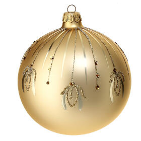 Blown glass Christmas ball, 120 mm, gold with golden glittery pattern