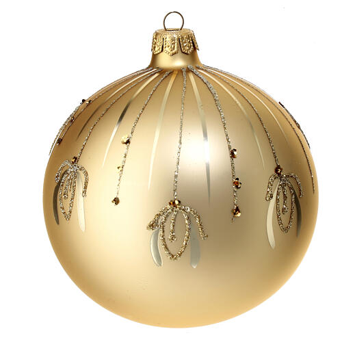 Blown glass Christmas ball, 120 mm, gold with golden glittery pattern 1