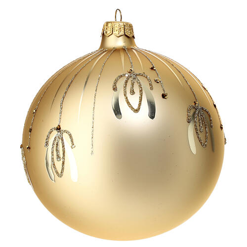 Blown glass Christmas ball, 120 mm, gold with golden glittery pattern 2