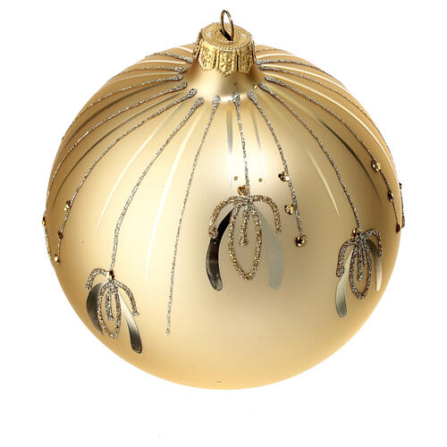 Pallina vetro soffiato 120 mm dorata decori oro glitter 3