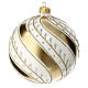 Ivory Christmas ball with golden slanted lines, hand-painted blown glass, 120 mm s2