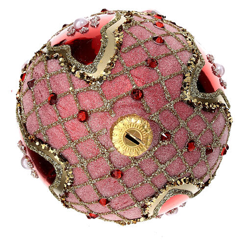 Rich red and golden Christmas ball, pinecone shape, blown glass, 80 mm 4