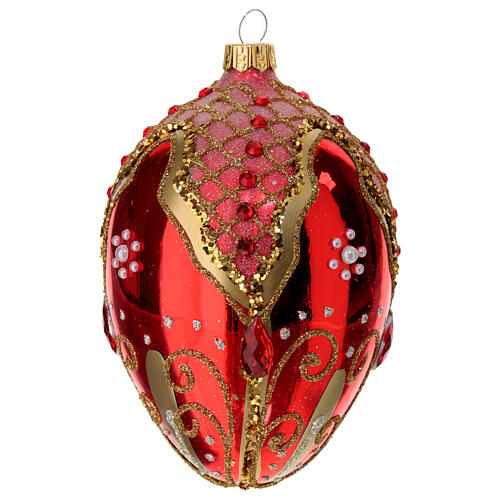 Rich red and golden Christmas ball, pinecone shape, blown glass, 80 mm 1