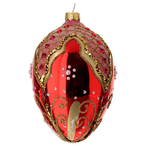 Rich red and golden Christmas ball, pinecone shape, blown glass, 80 mm 2