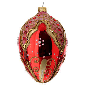 Pallina natalizia rosso oro 80 mm decorata vetro soffiato