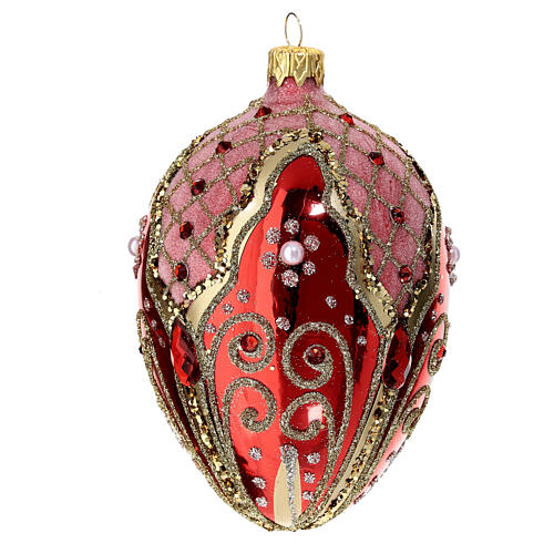 Red gold Christmas bauble 80 mm decorated with blown glass 2