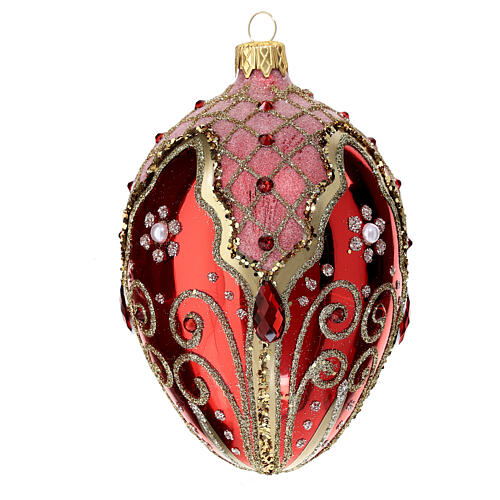 Red gold Christmas bauble 80 mm decorated with blown glass 3