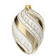 Pinecone-shaped Christmas ball, ivory with golden slanted lines, blown glass, 100 mm s2