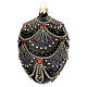 Black pinecone-shaped Christmas ball with red rhinestones, 80 mm, blown glass s1