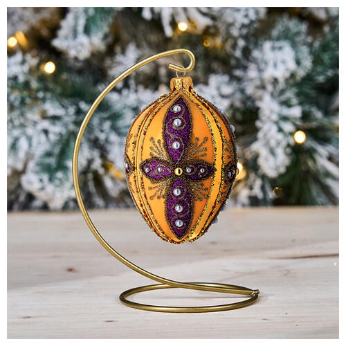Multicolored blown glass Christmas bauble with rich decorations 80 mm 2