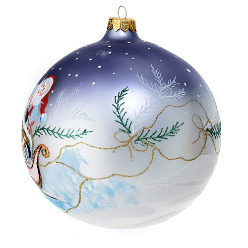 Painted Christmas ball with Santa on his sleigh, 150 mm, blown glass 4