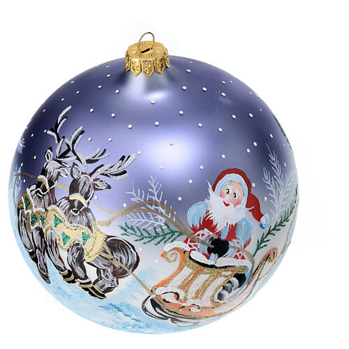 Painted Christmas ball with Santa on his sleigh, 150 mm, blown glass 6