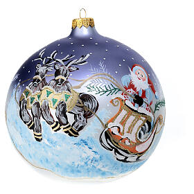 Boule Père Noël traîneau avec rennes 150 mm peinte main