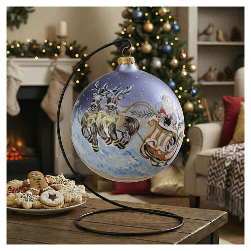 Pallina Babbo Natale slitta renne 150 mm dipinta a mano 2