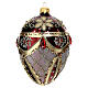 Burgundy pinecone-shaped Christmas ball with red rhinestones and golden glitter, 80 mm, blown glass s2