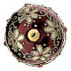 Burgundy pinecone-shaped Christmas ball with red rhinestones and golden glitter, 80 mm, blown glass s4
