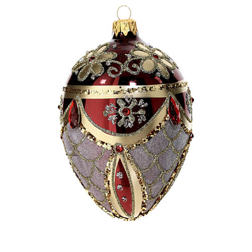 Pallina Natale ovale 80 mm rossa oro vetro soffiata strass goccia 1